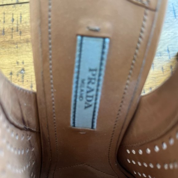 Prada Brown Leather Perforated Open Toe Ankle Strap Booties - Picture 3 of 6